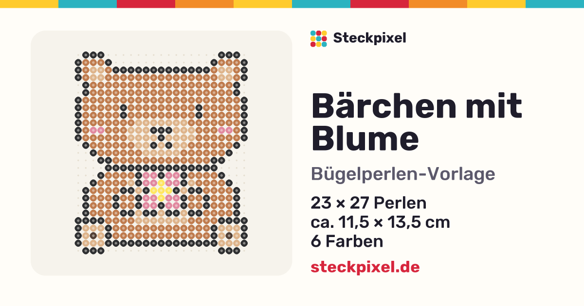 Bügelperlen-Vorlage Bärchen mit Blume