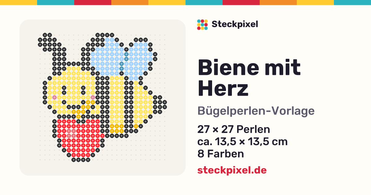 Bügelperlen-Vorlage Biene mit Herz