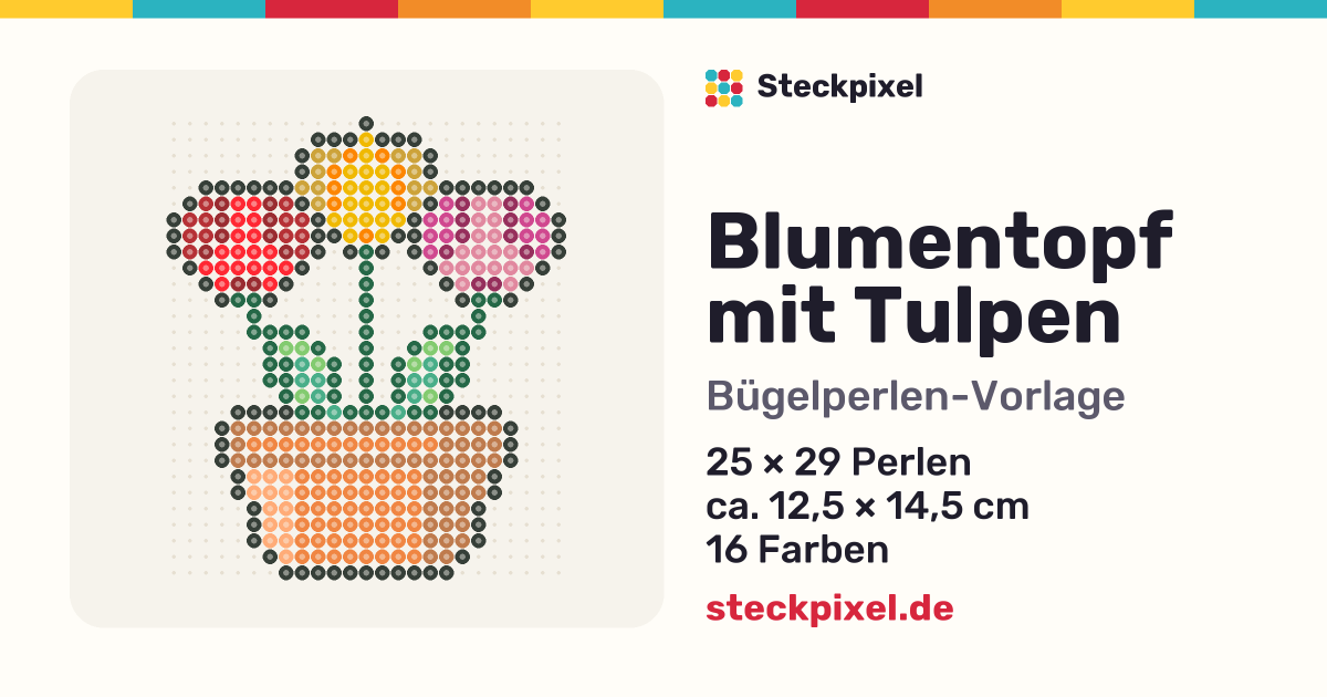 Bügelperlen-Vorlage Blumentopf mit Tulpen