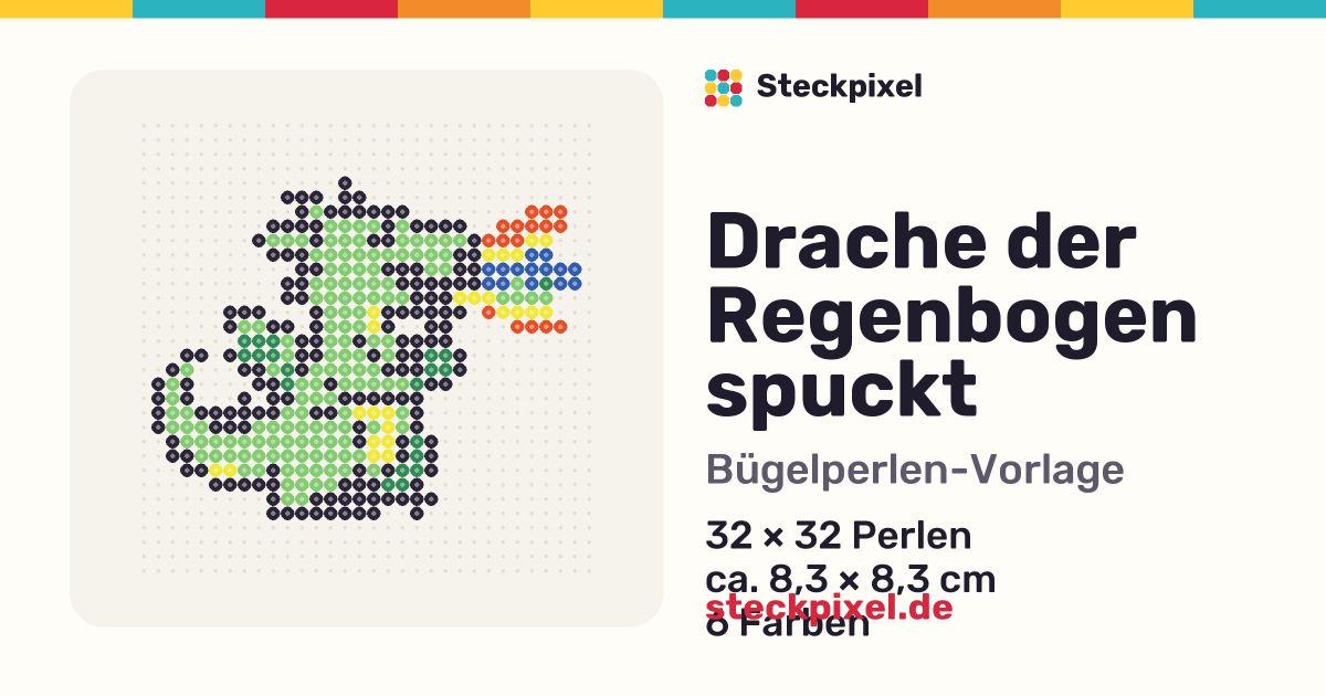 Bügelperlen-Vorlage Drache der Regenbogen spuckt