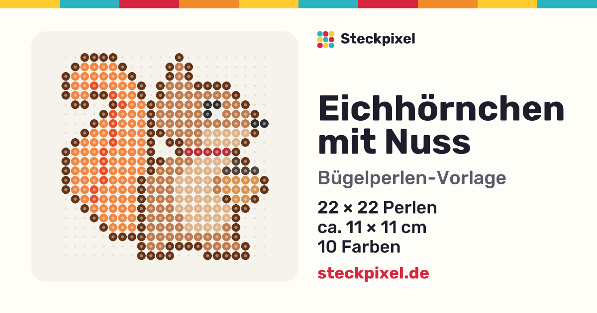 Bügelperlen-Vorlage Eichhörnchen mit Nuss
