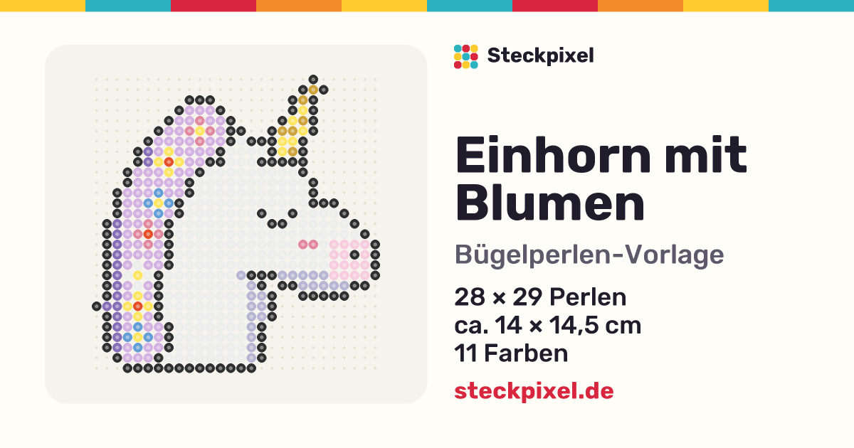 Bügelperlen-Vorlage Einhorn mit Blumen