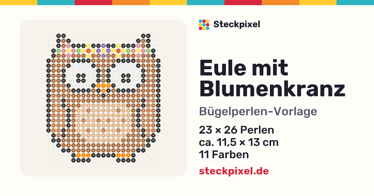 Bügelperlen-Vorlage Eule mit Blumenkranz