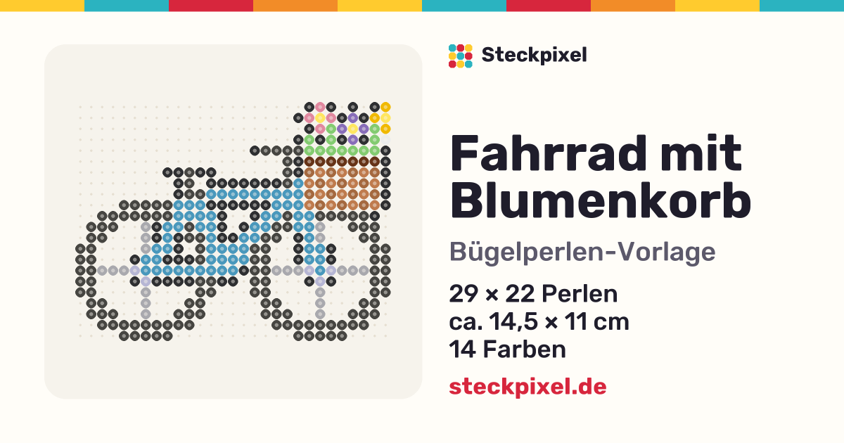 Bügelperlen-Vorlage Fahrrad mit Blumenkorb