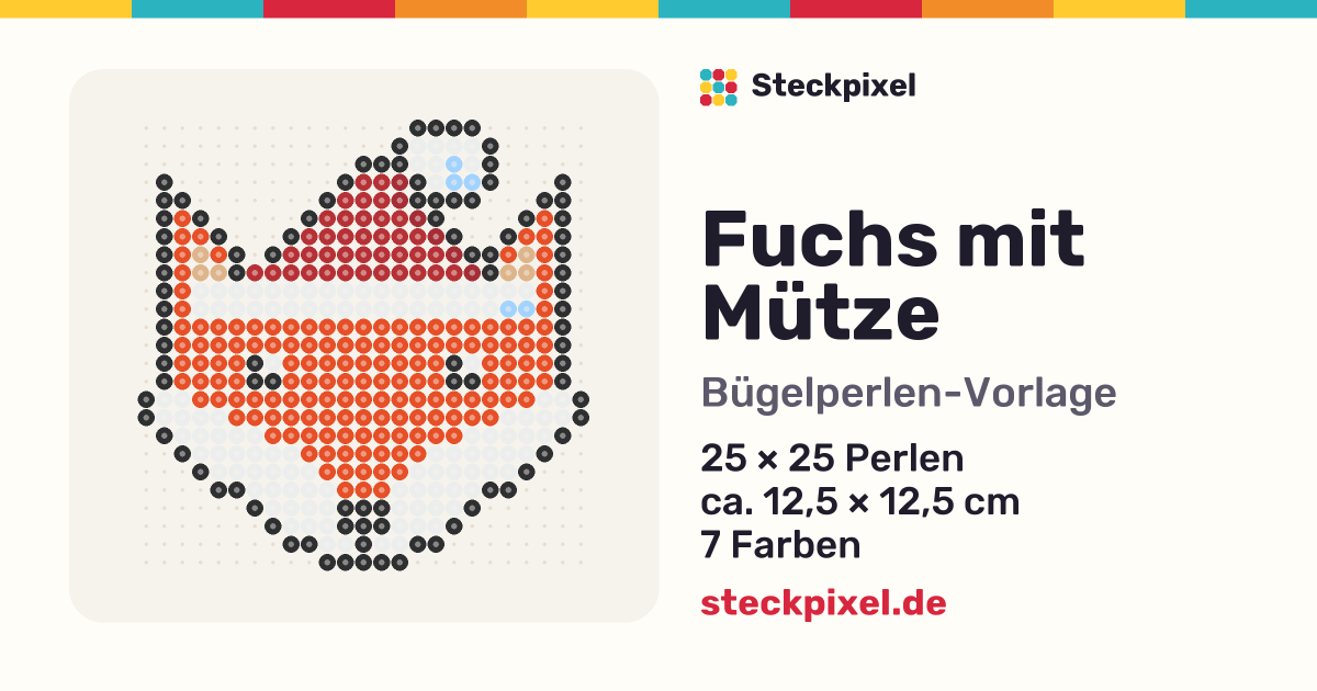 Bügelperlen-Vorlage Fuchs mit Mütze