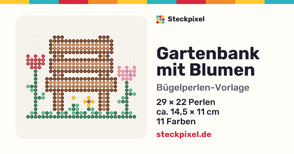 Bügelperlen-Vorlage Gartenbank mit Blumen
