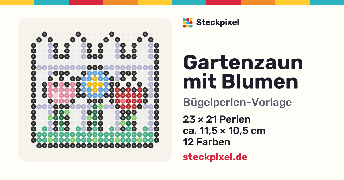 Bügelperlen-Vorlage Gartenzaun mit Blumen
