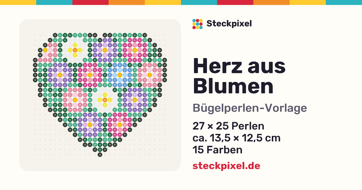 Bügelperlen-Vorlage Herz aus Blumen