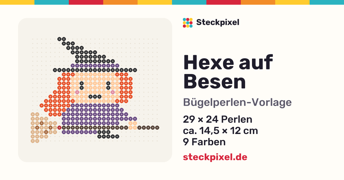 Bügelperlen-Vorlage Hexe auf Besen