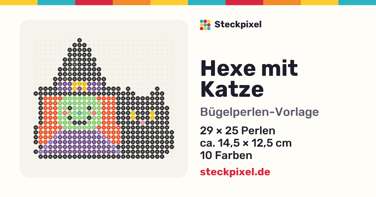 Bügelperlen-Vorlage Hexe mit Katze