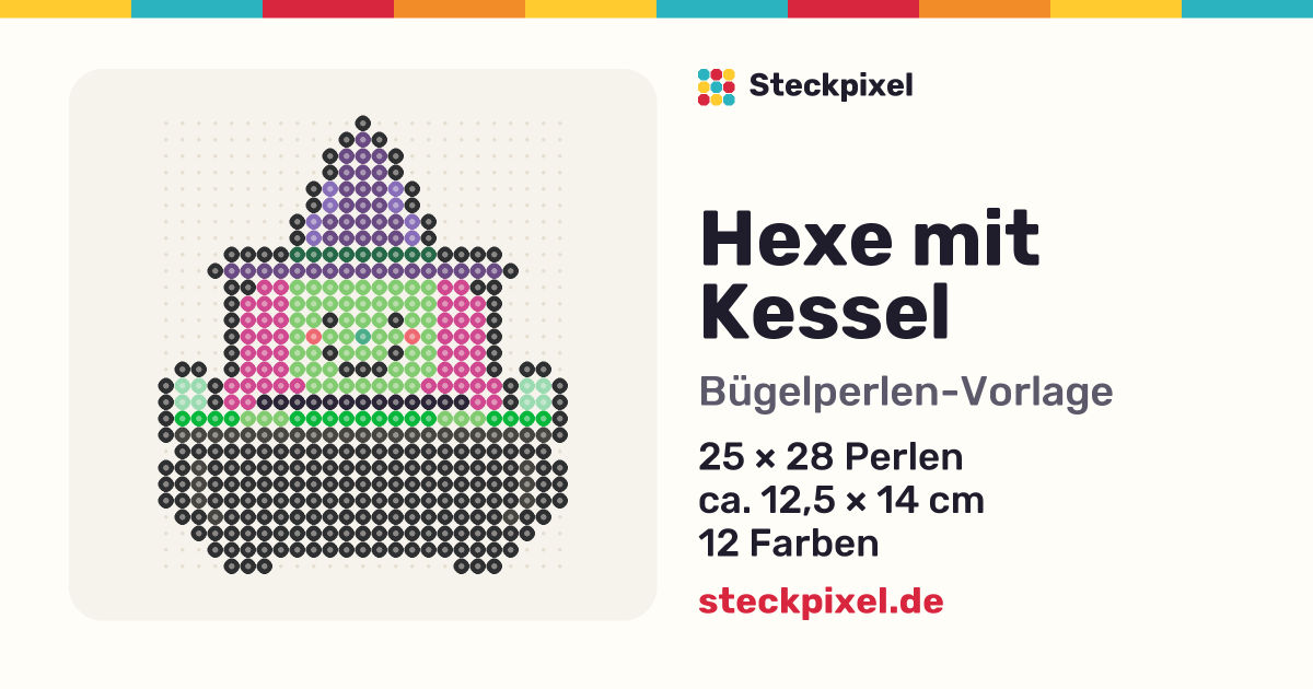 Bügelperlen-Vorlage Hexe mit Kessel