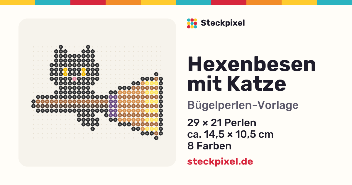 Bügelperlen-Vorlage Hexenbesen mit Katze