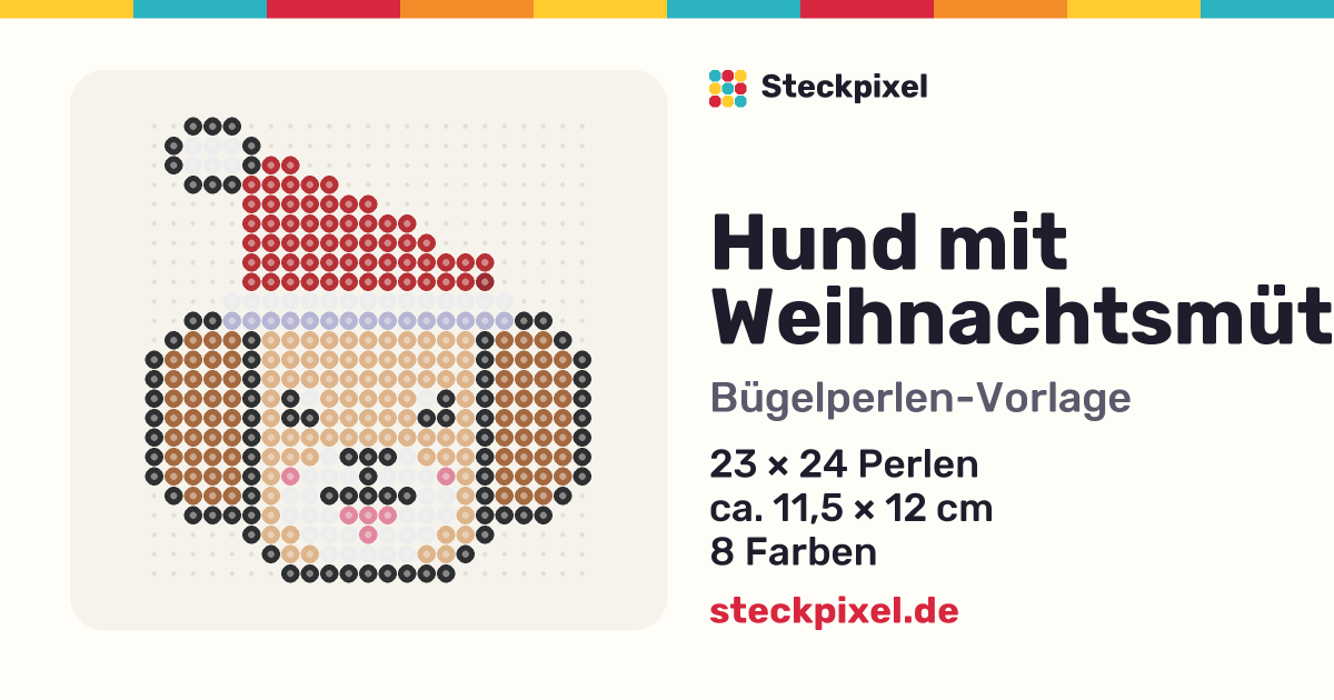 Bügelperlen-Vorlage Hund mit Weihnachtsmütze