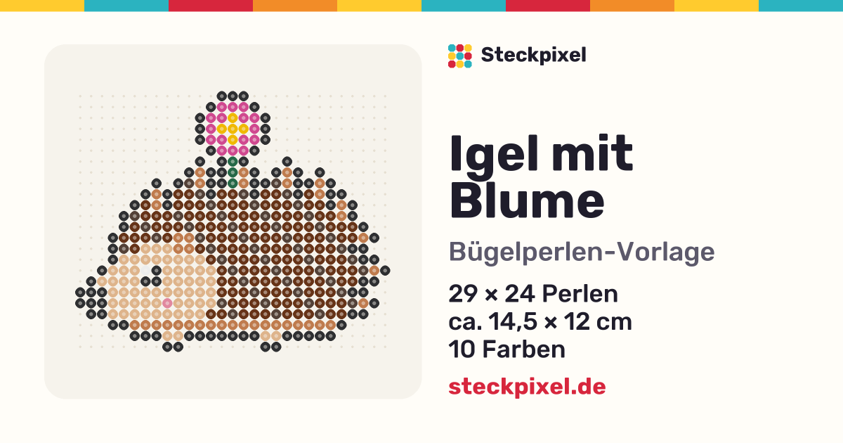 Bügelperlen-Vorlage Igel mit Blume