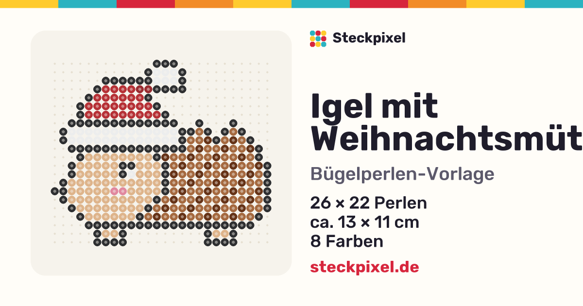 Bügelperlen-Vorlage Igel mit Weihnachtsmütze