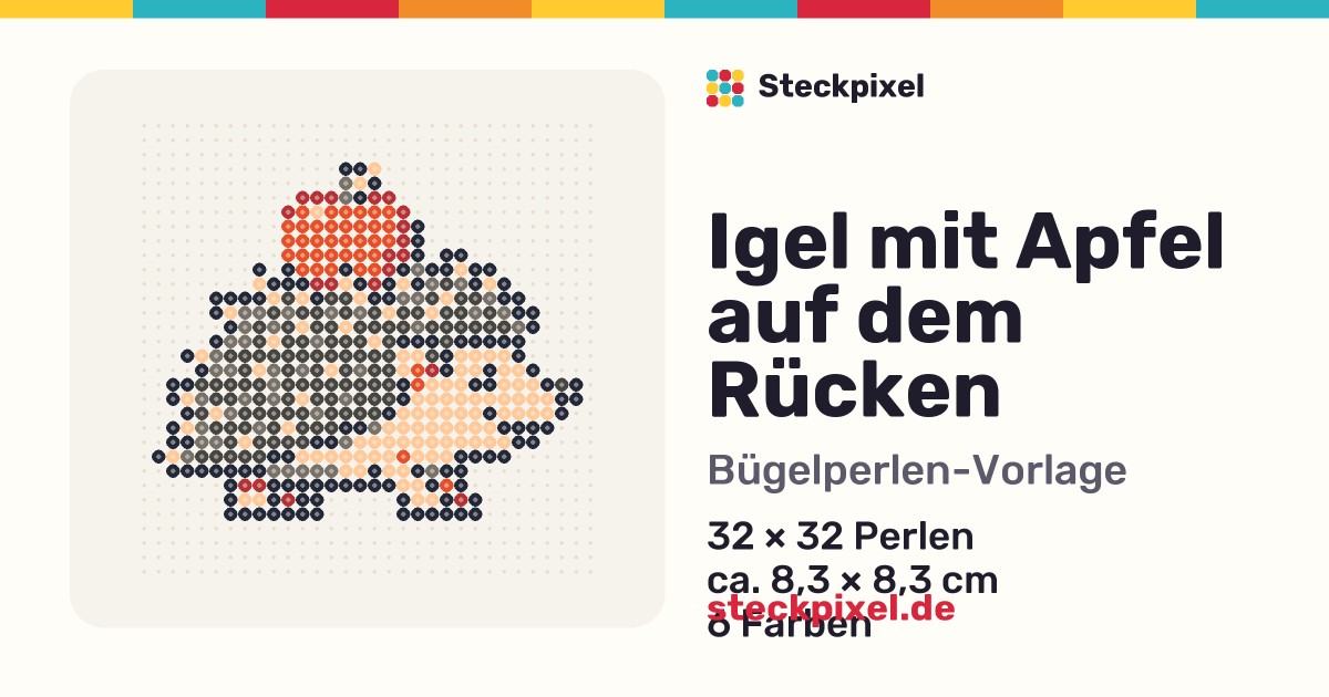 Bügelperlen-Vorlage Igel mit Apfel auf dem Rücken