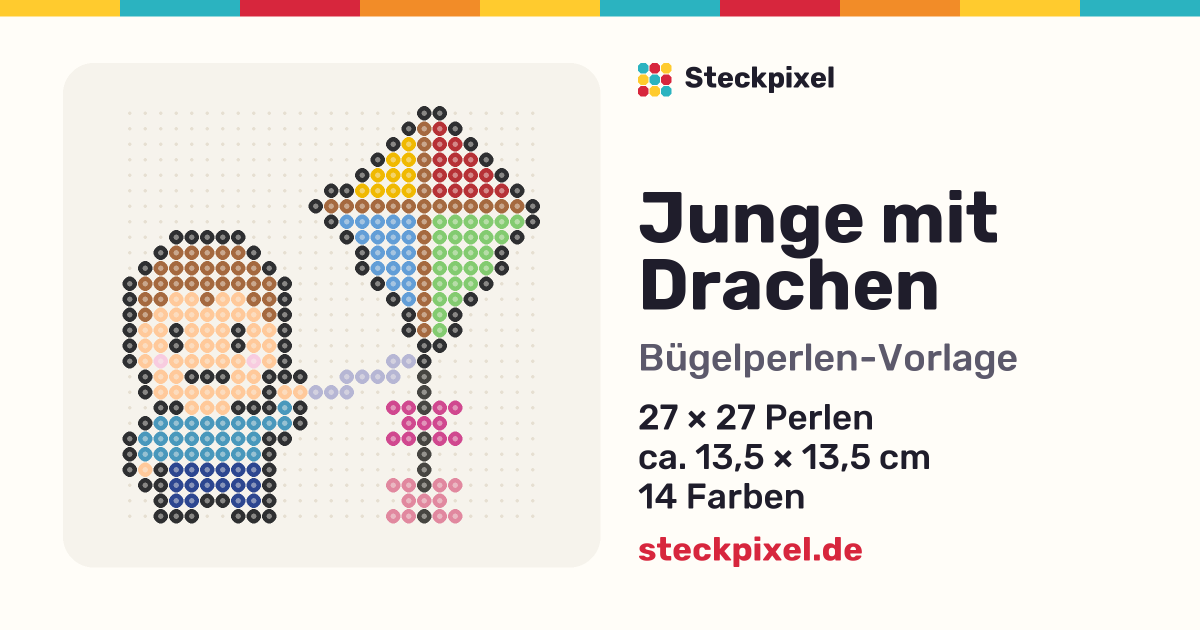 Bügelperlen-Vorlage Junge mit Drachen
