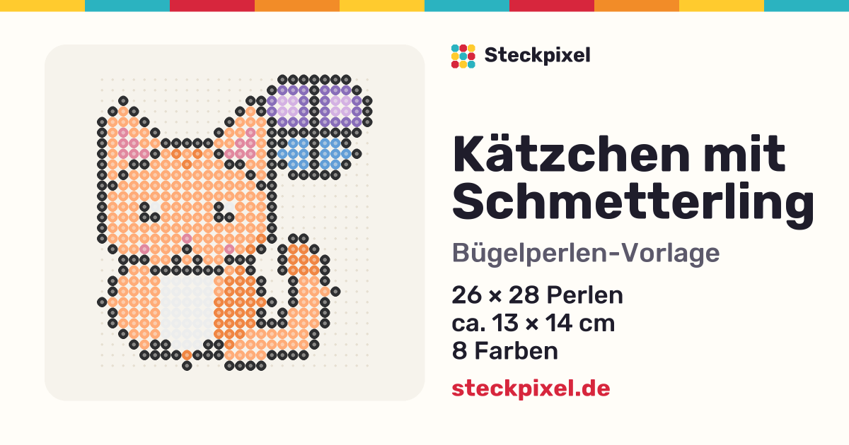 Bügelperlen-Vorlage Kätzchen mit Schmetterling