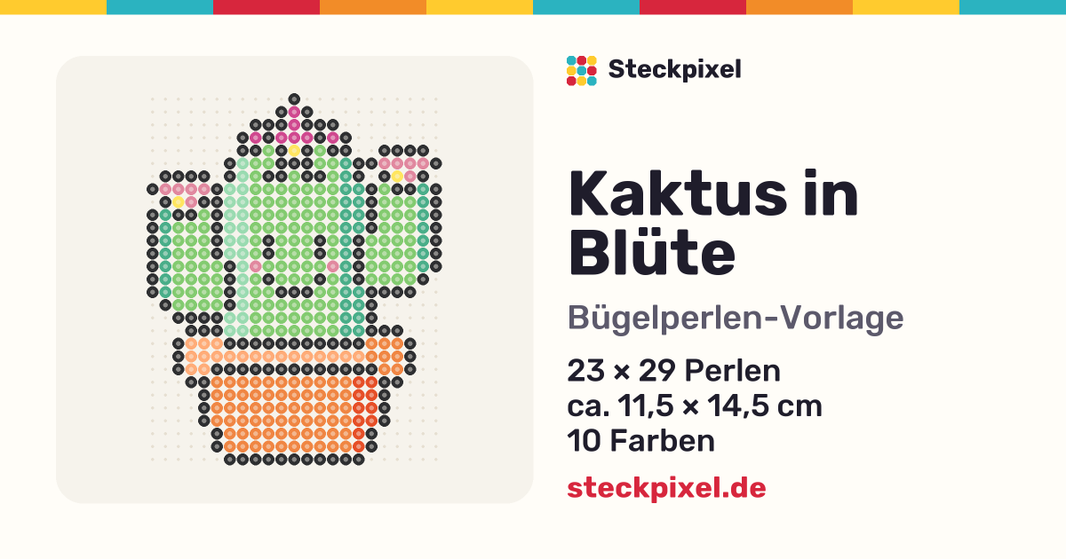Bügelperlen-Vorlage Kaktus in Blüte