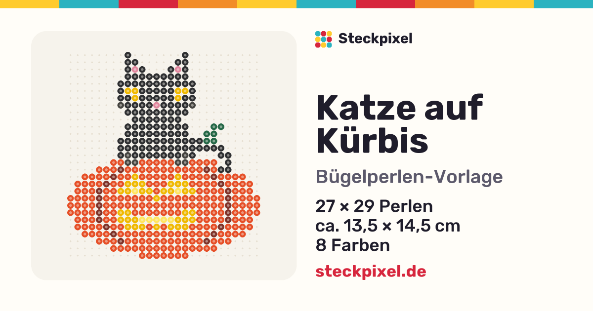 Bügelperlen-Vorlage Katze auf Kürbis