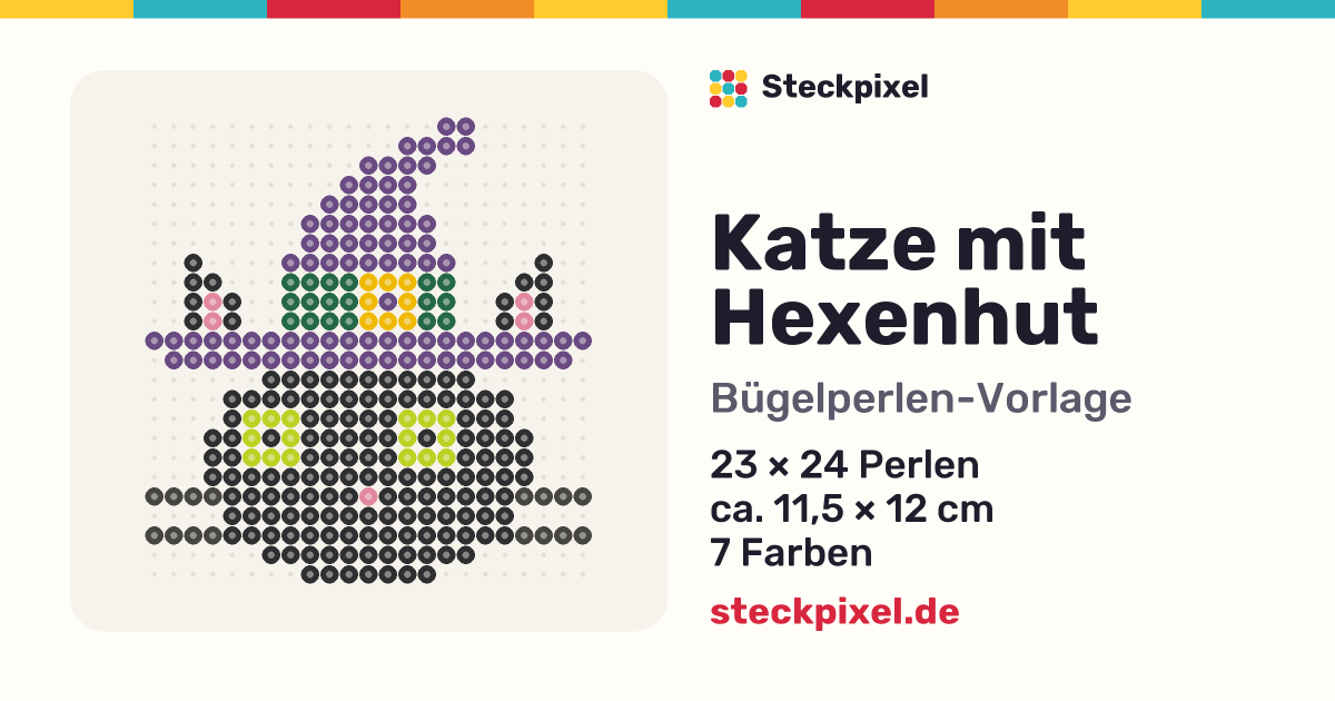 Bügelperlen-Vorlage Katze mit Hexenhut