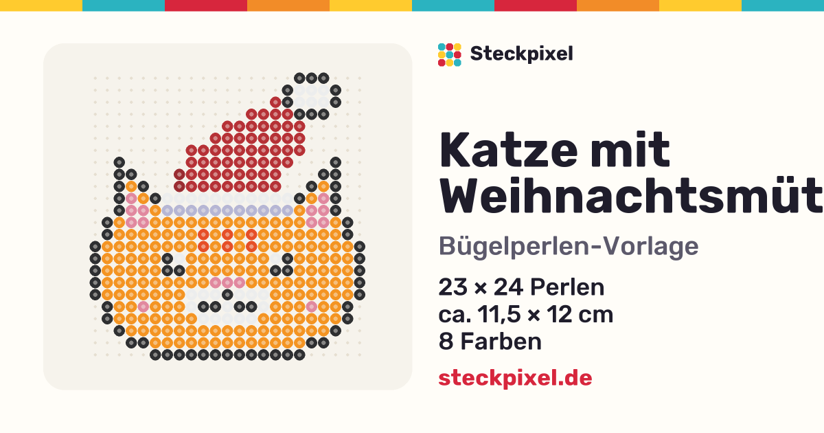 Bügelperlen-Vorlage Katze mit Weihnachtsmütze