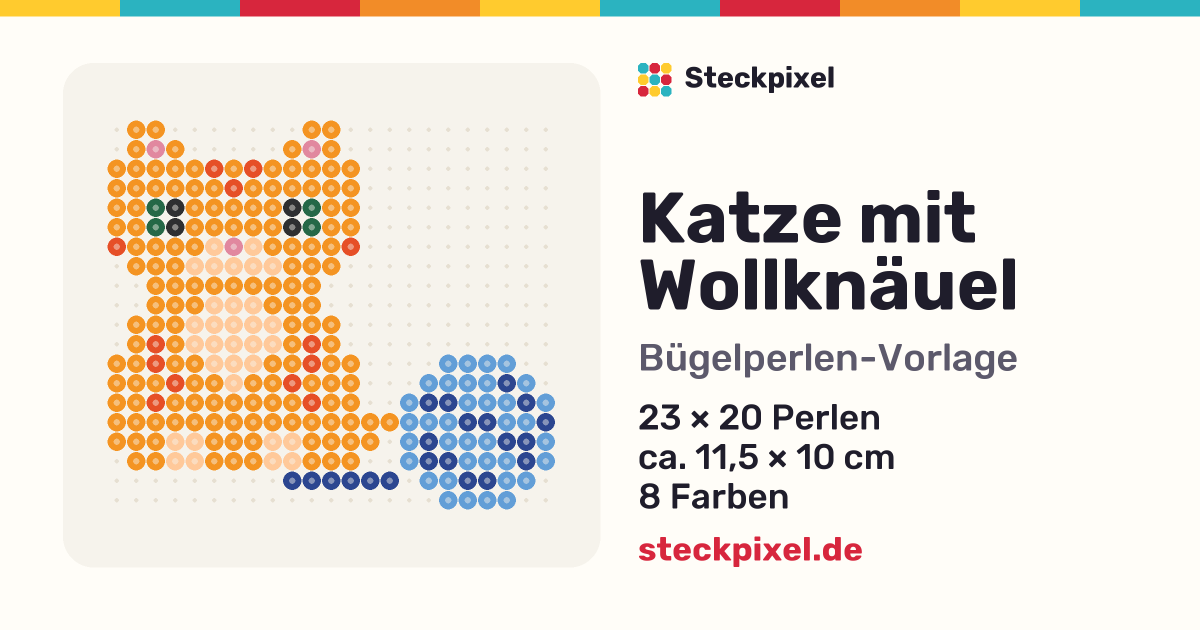 Bügelperlen-Vorlage Katze mit Wollknäuel