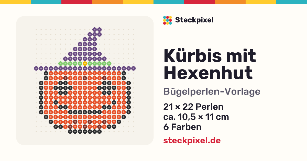 Bügelperlen-Vorlage Kürbis mit Hexenhut