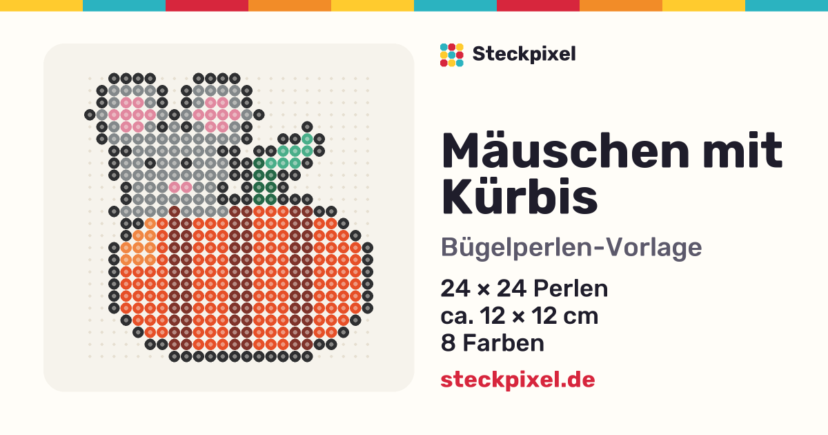 Bügelperlen-Vorlage Mäuschen mit Kürbis