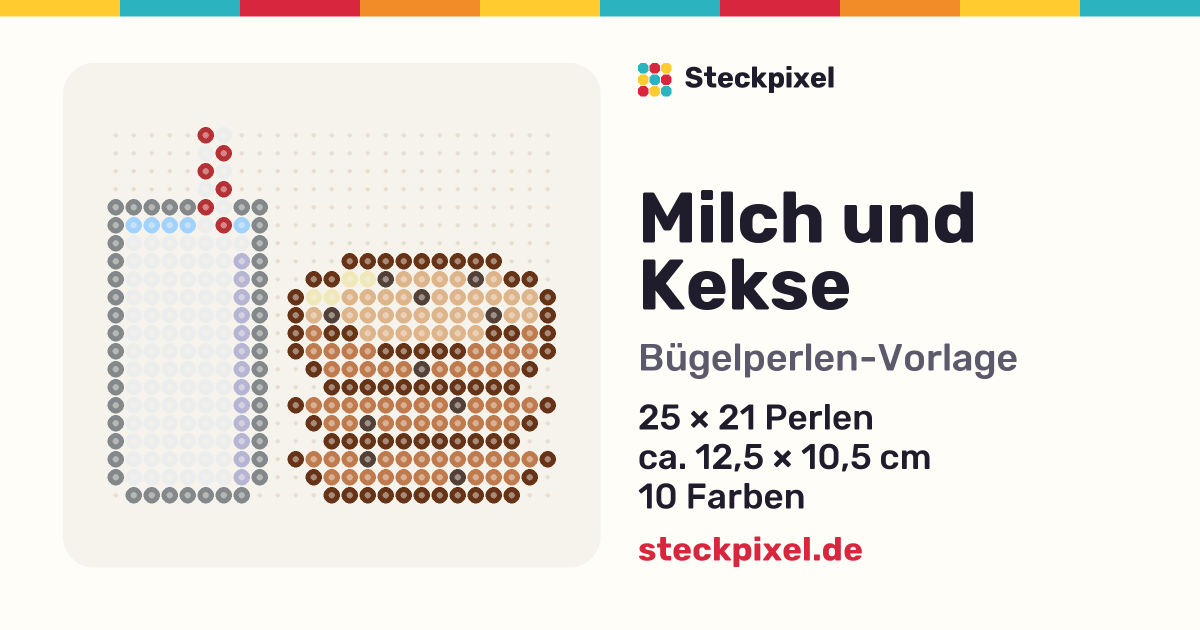 Bügelperlen-Vorlage Milch und Kekse