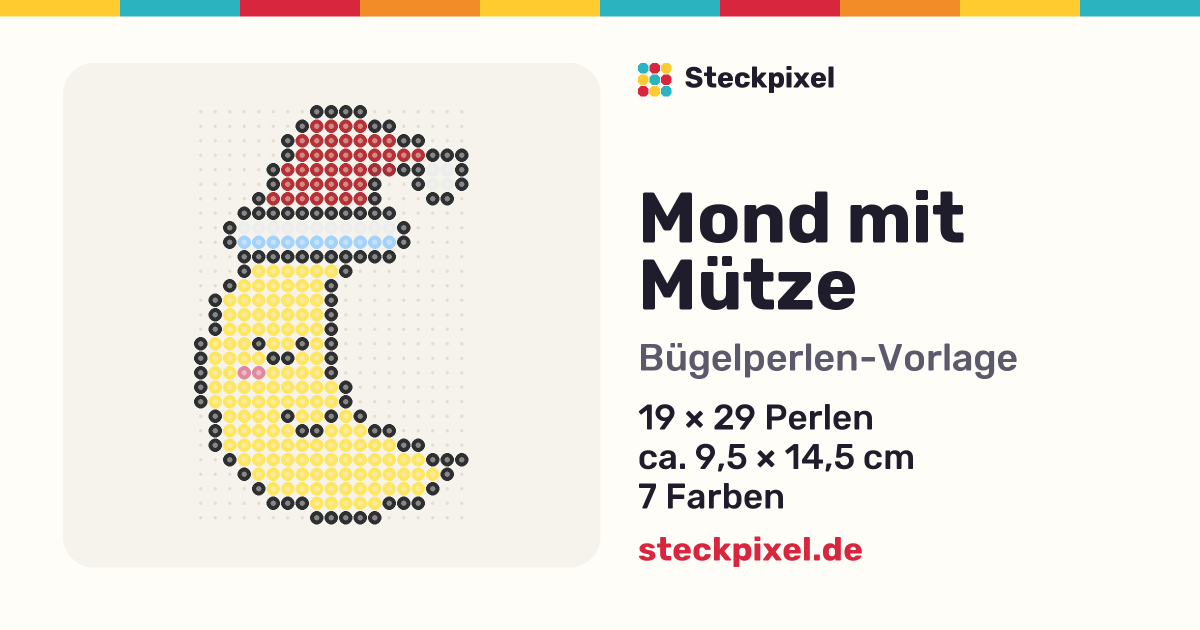 Bügelperlen-Vorlage Mond mit Mütze