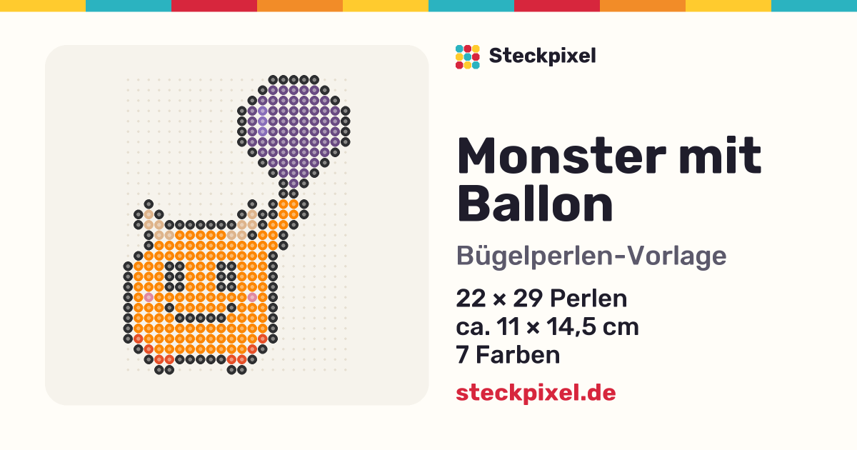 Bügelperlen-Vorlage Monster mit Ballon