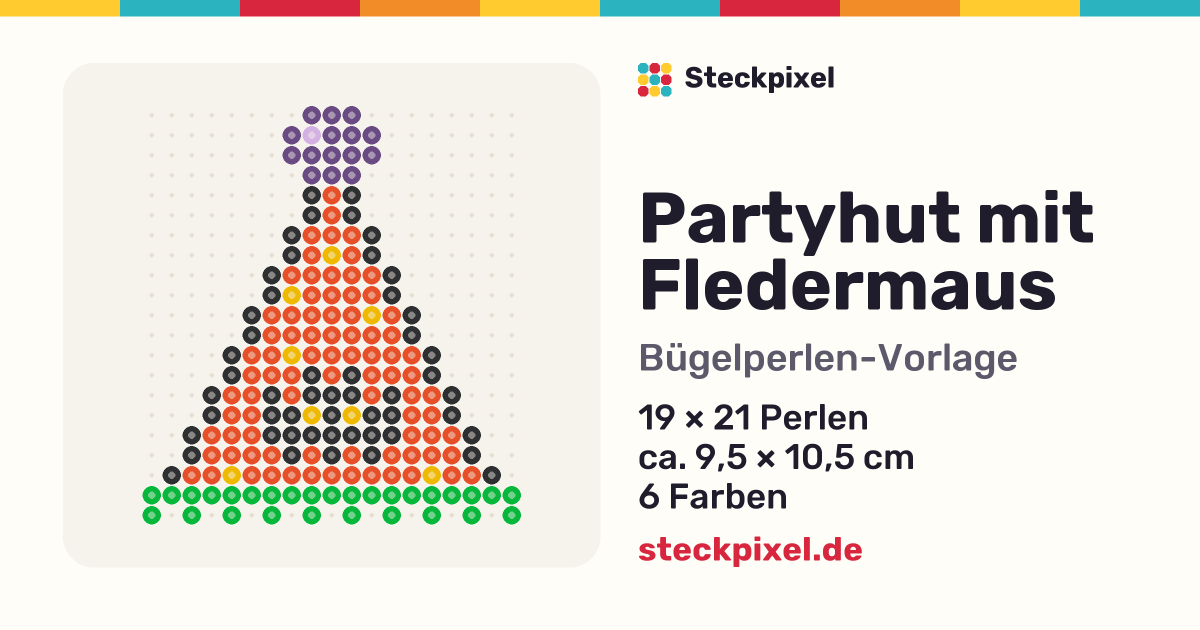 Bügelperlen-Vorlage Partyhut mit Fledermaus