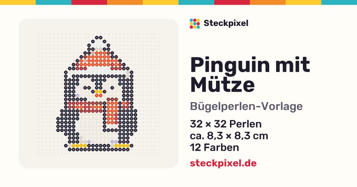 Bügelperlen-Vorlage Pinguin mit Mütze