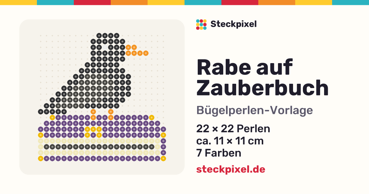Bügelperlen-Vorlage Rabe auf Zauberbuch