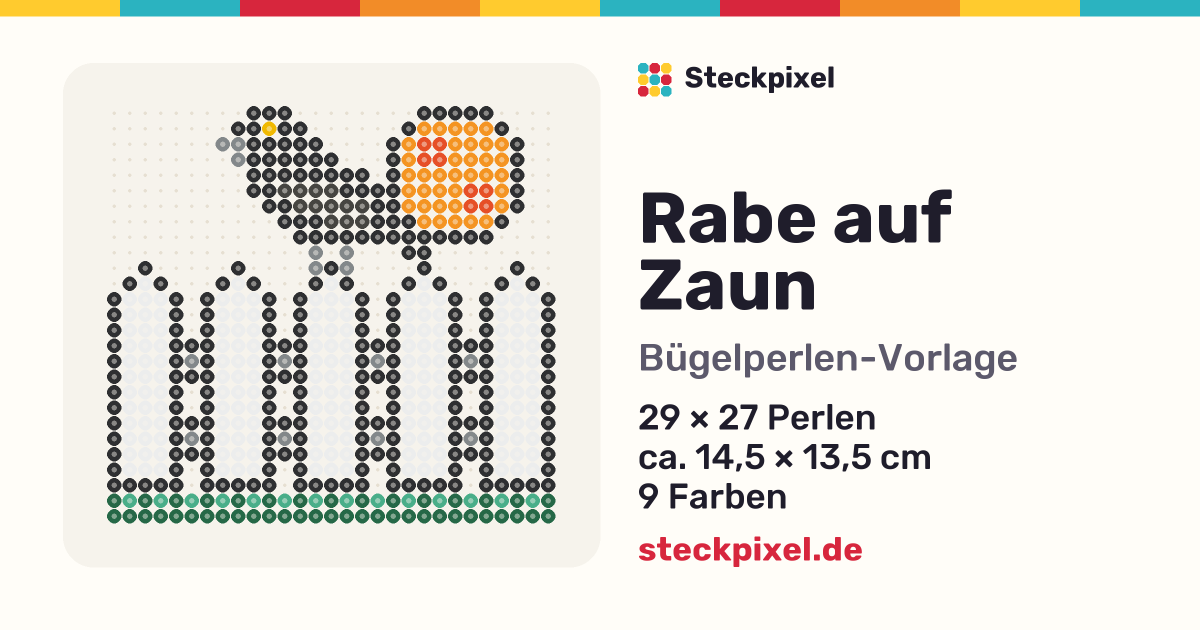 Bügelperlen-Vorlage Rabe auf Zaun