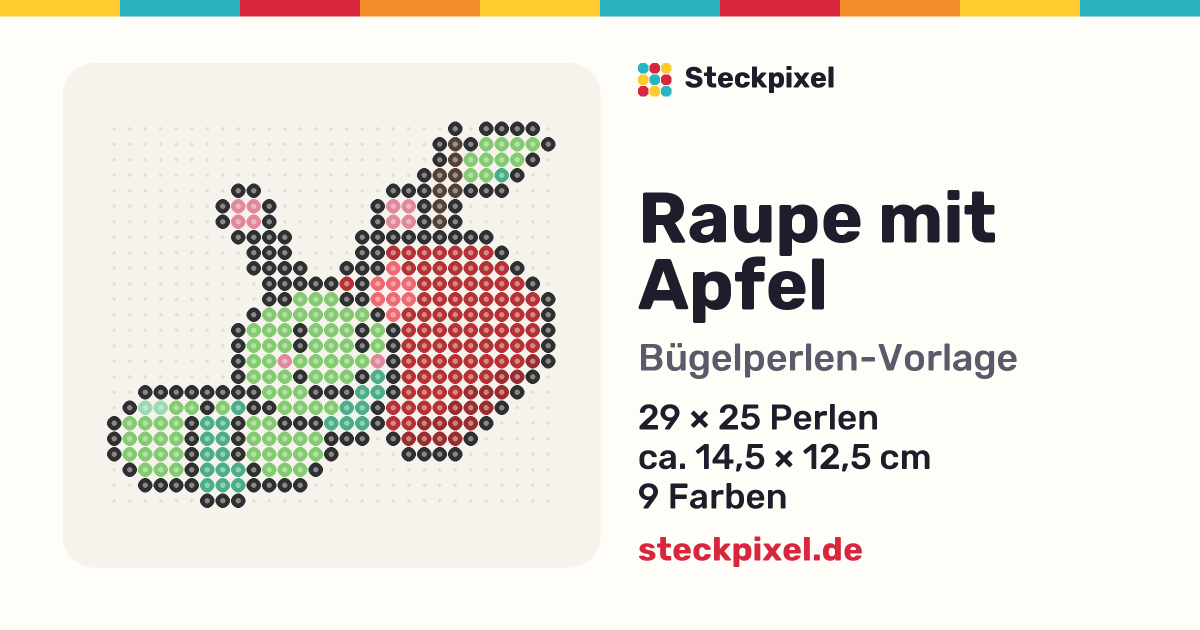 Bügelperlen-Vorlage Raupe mit Apfel