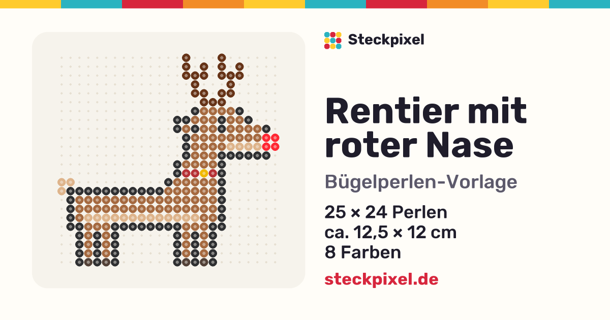 Bügelperlen-Vorlage Rentier mit roter Nase