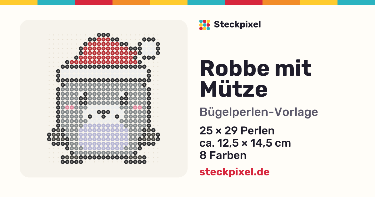 Bügelperlen-Vorlage Robbe mit Mütze