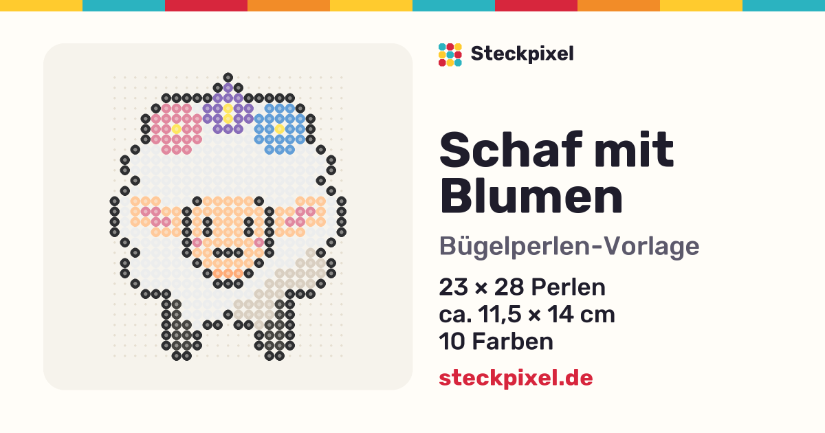 Bügelperlen-Vorlage Schaf mit Blumen
