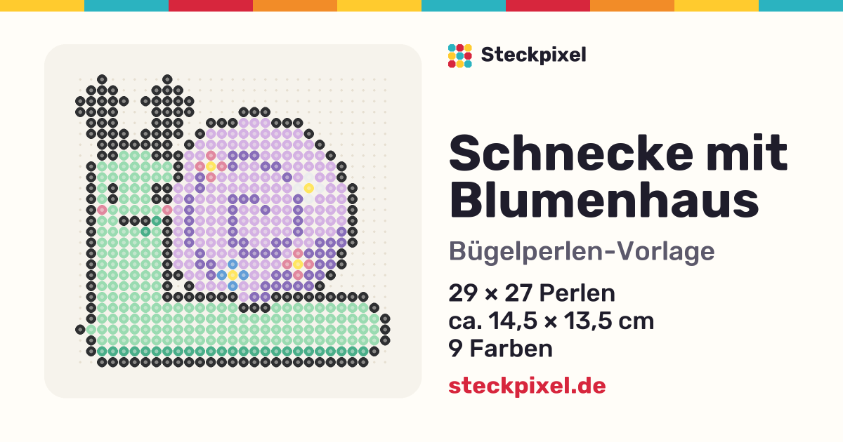 Bügelperlen-Vorlage Schnecke mit Blumenhaus