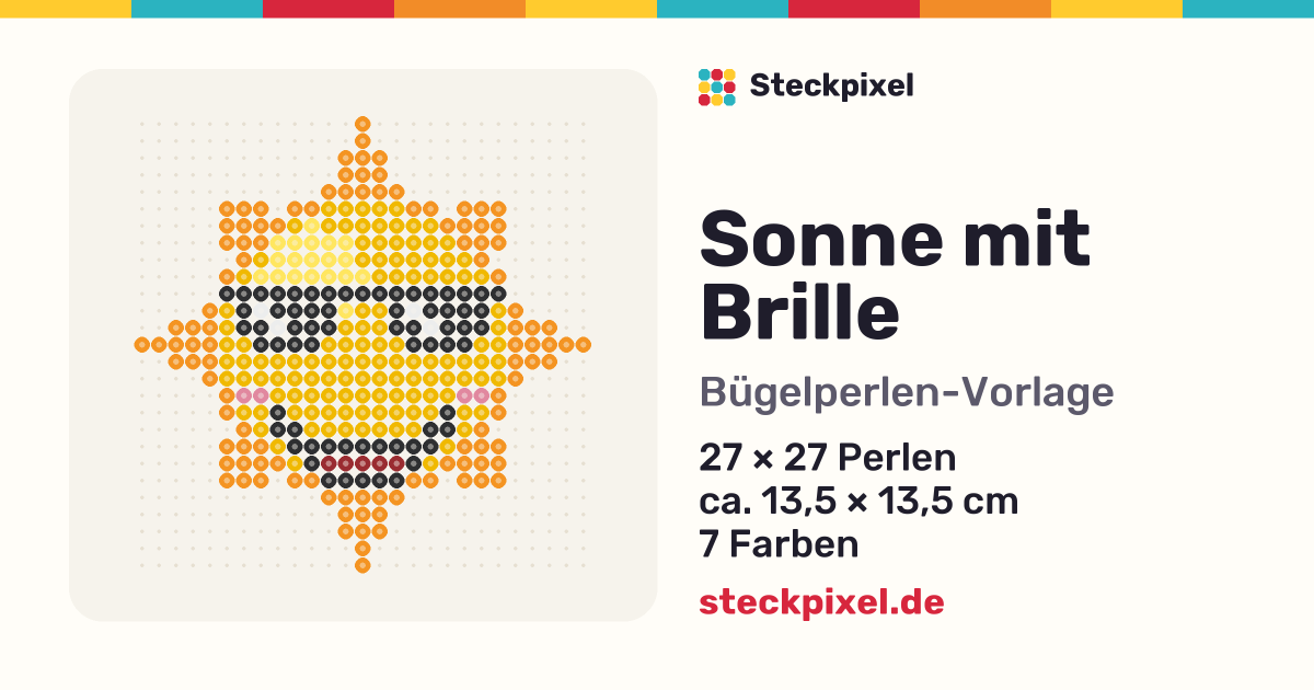 Bügelperlen-Vorlage Sonne mit Brille