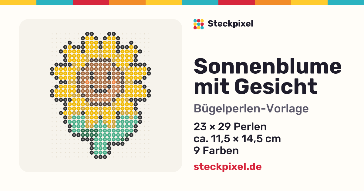 Bügelperlen-Vorlage Sonnenblume mit Gesicht