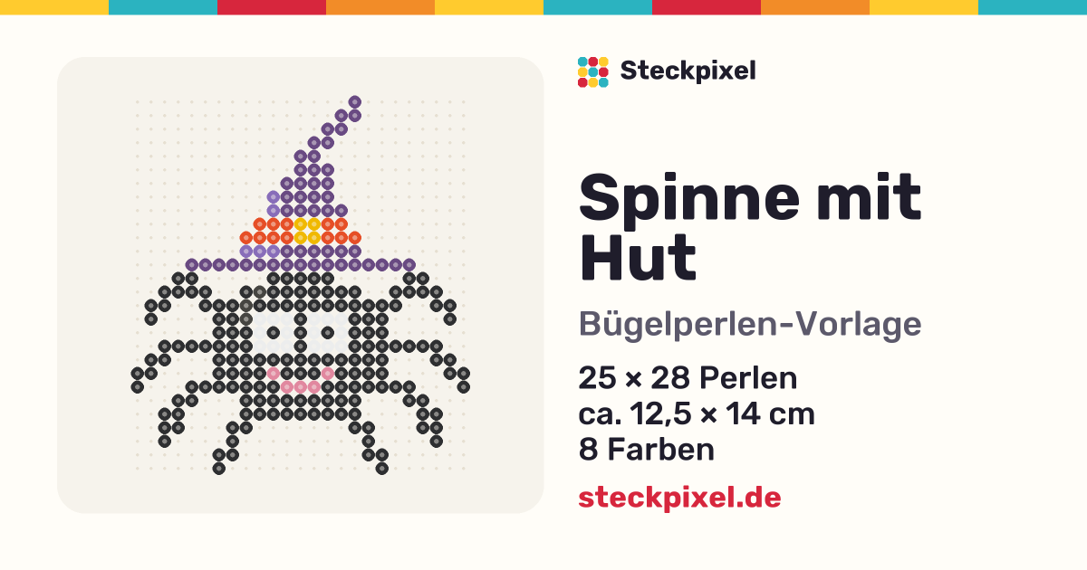 Bügelperlen-Vorlage Spinne mit Hut