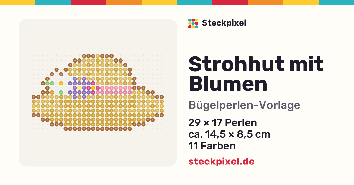 Bügelperlen-Vorlage Strohhut mit Blumen