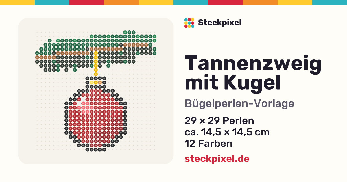 Bügelperlen-Vorlage Tannenzweig mit Kugel