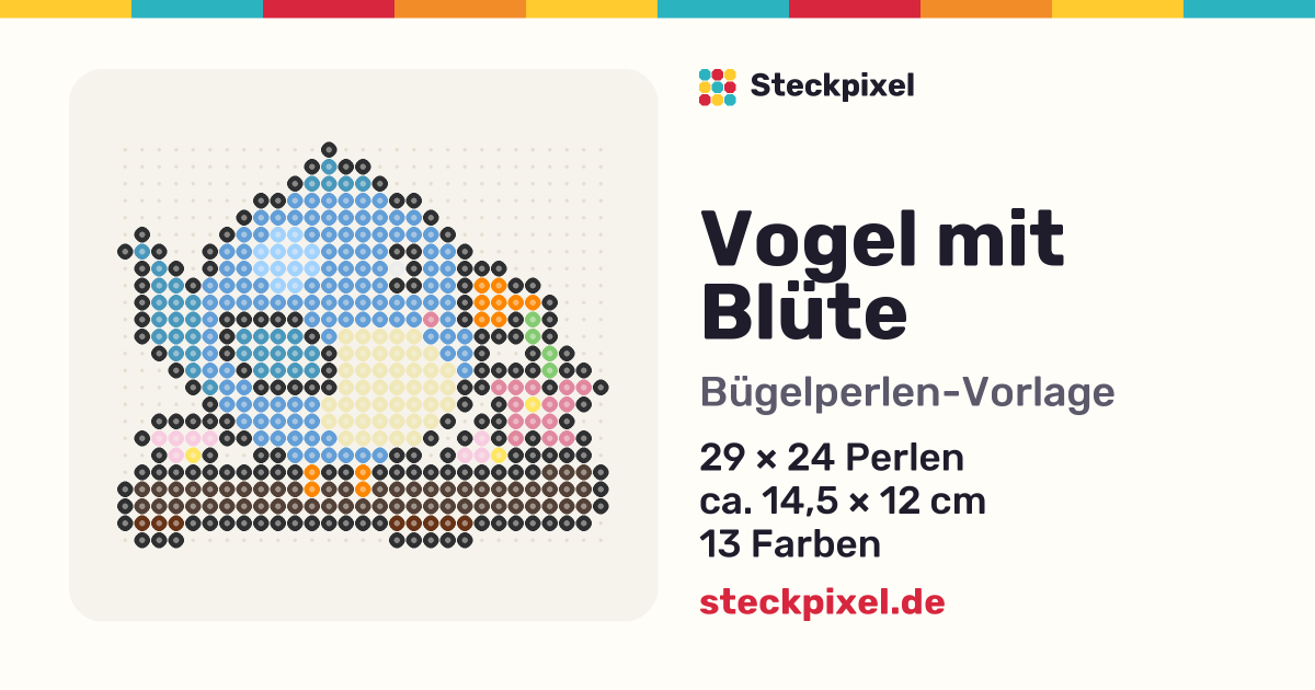 Bügelperlen-Vorlage Vogel mit Blüte