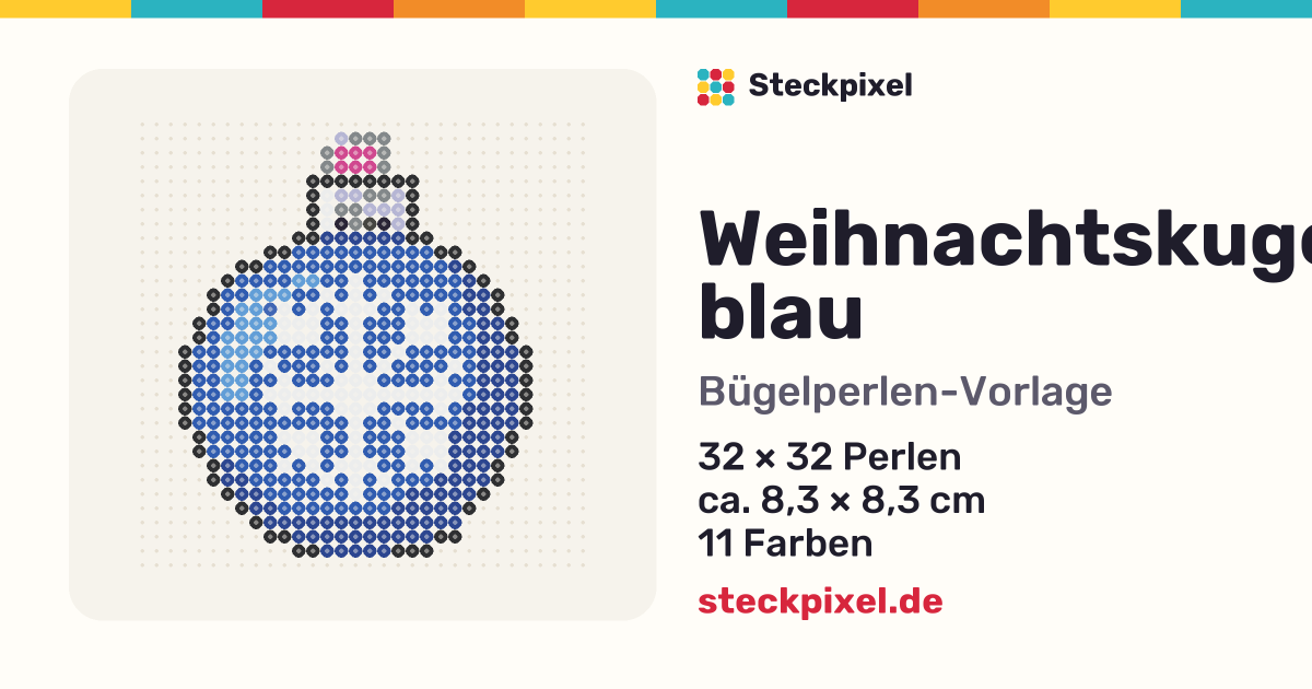 Bügelperlen-Vorlage Weihnachtskugel blau