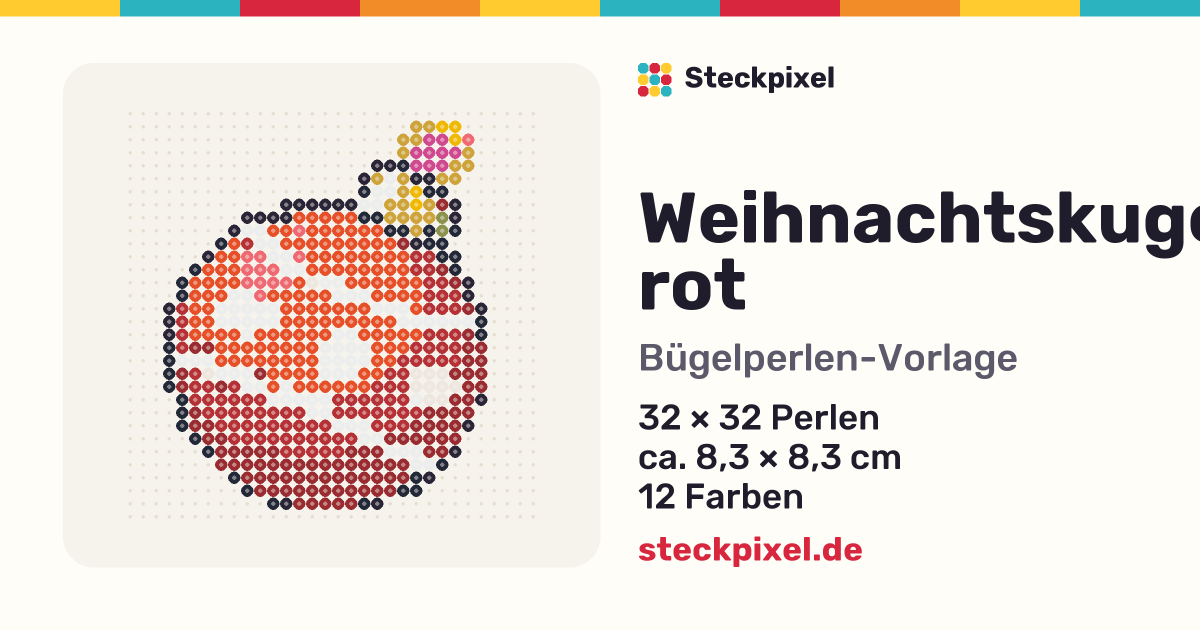 Bügelperlen-Vorlage Weihnachtskugel rot