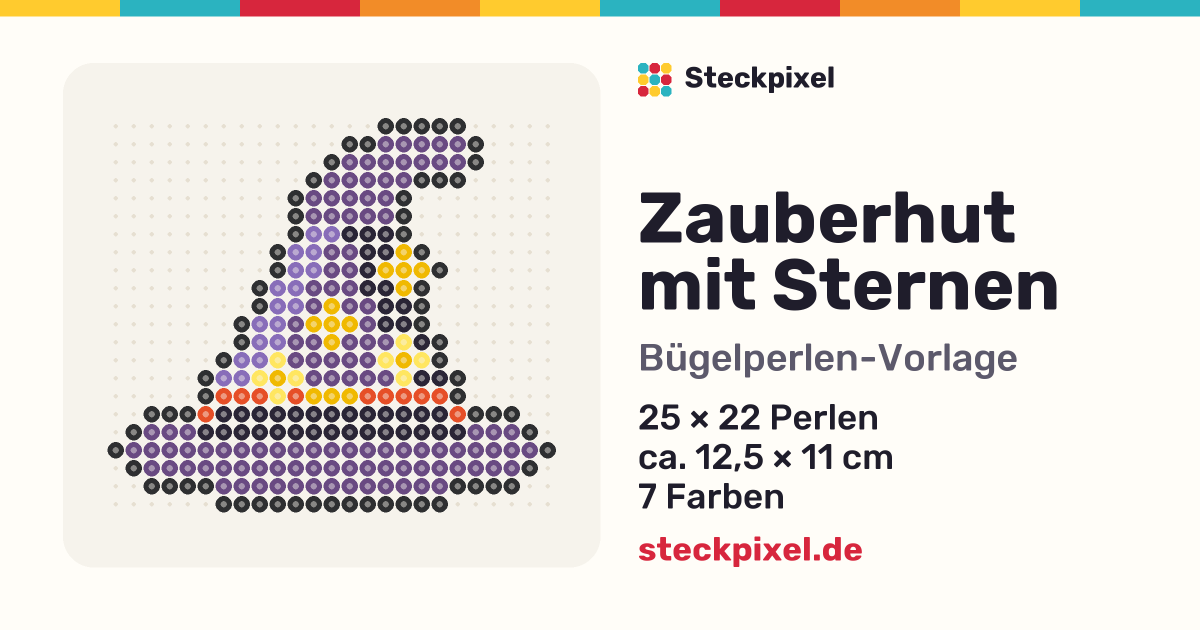 Bügelperlen-Vorlage Zauberhut mit Sternen